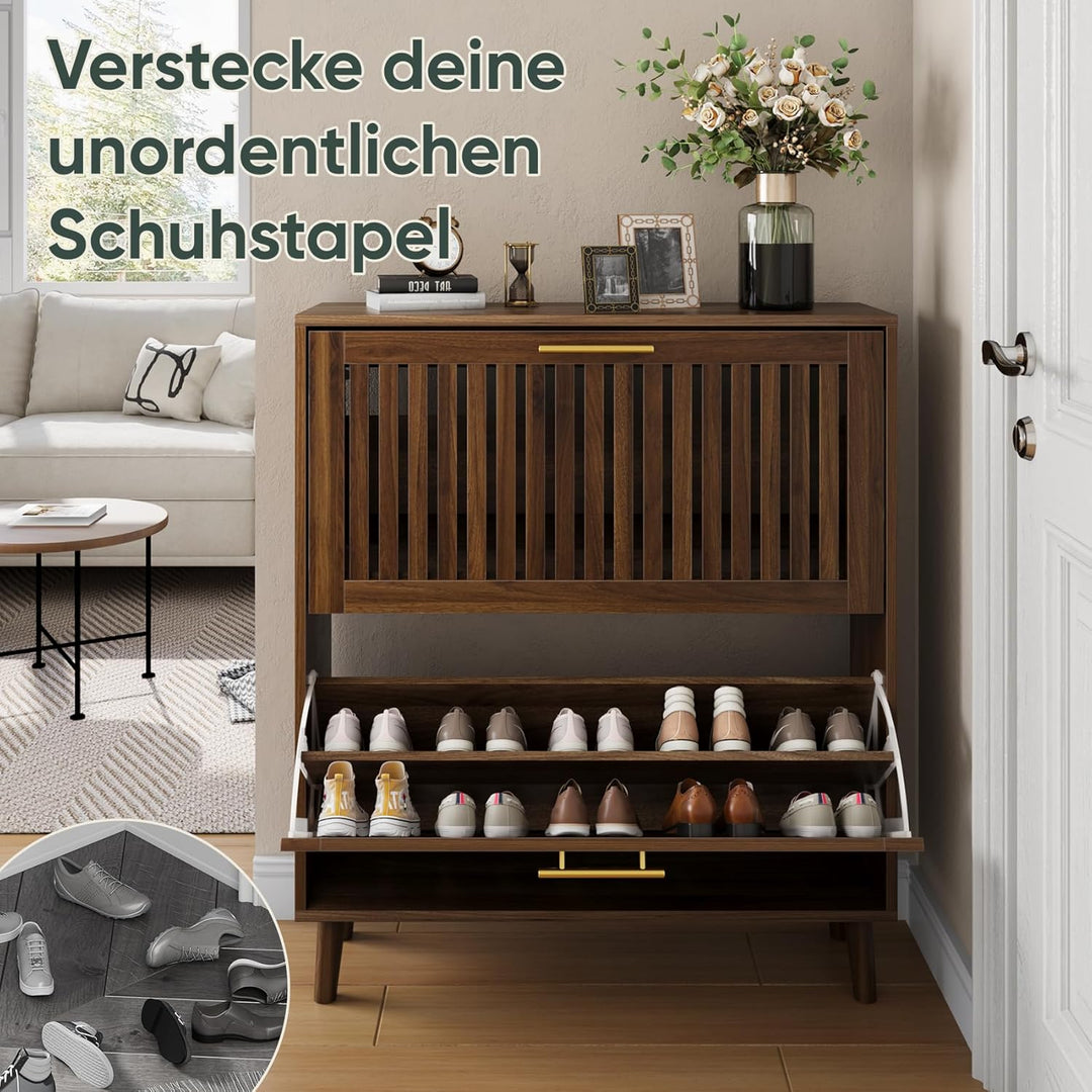 Smart FENDEE Schuhschrank Bauernhausstil, schmaler freistehender Schuh-Organizer mit 2 klappbaren La
