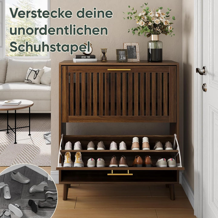 Smart FENDEE Schuhschrank Bauernhausstil, schmaler freistehender Schuh-Organizer mit 2 klappbaren La