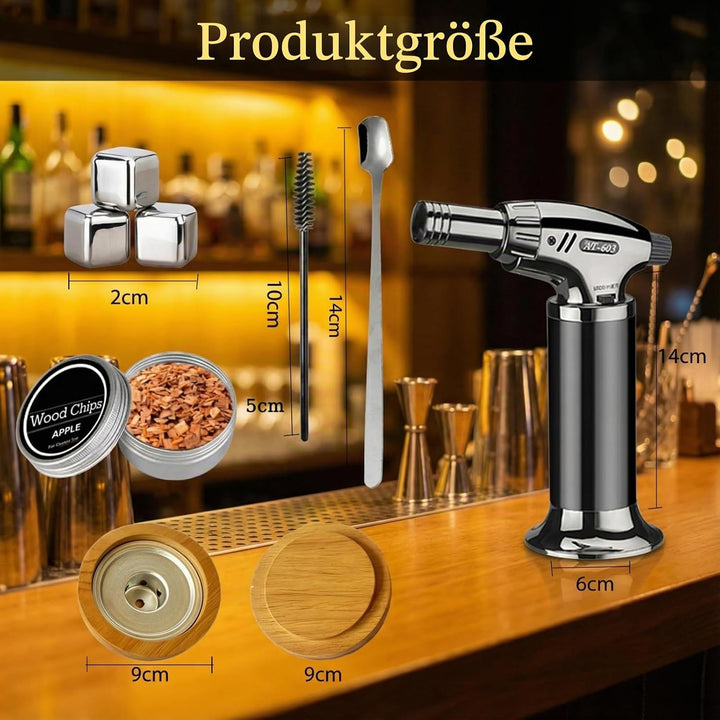 Cocktail Räucher-Set – Whisky Räuchersystem mit 8 Holzsorten &amp; Zubehör – Flygragon Professioneller S