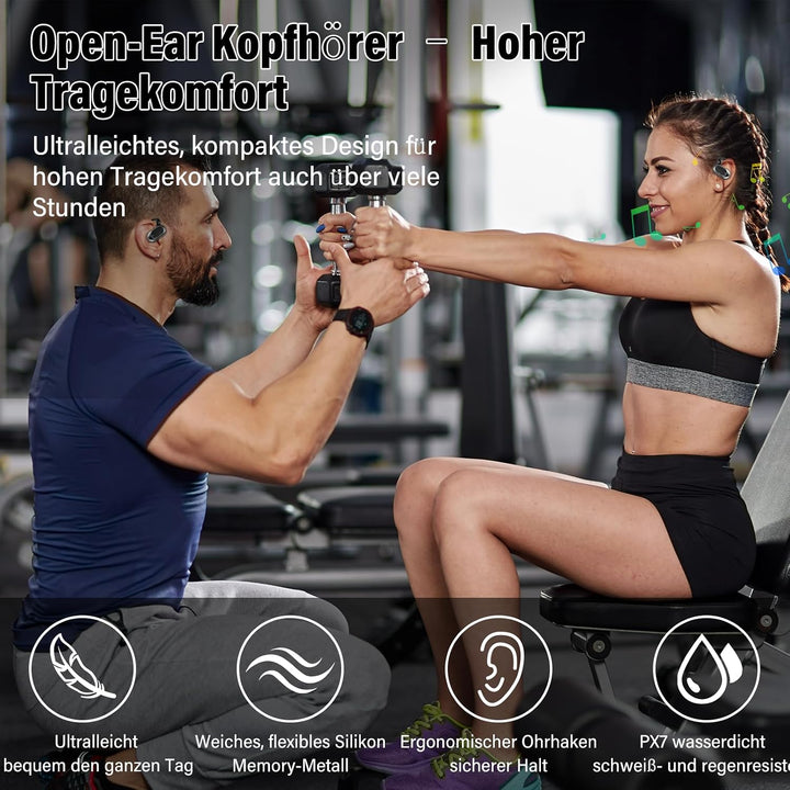 Open Ear Kopfhörer Bluetooth 5.4, 36Std Bluetooth Kopfhörer Tiefem Bass | 14,2 mm Treiber Ohrhörer m