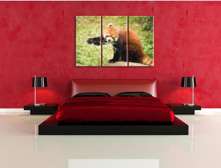 Pixxprint Niedlicher roter Panda Bunstift Effekt 3-Teiler Leinwandbild 120x80 Bild auf Leinwand