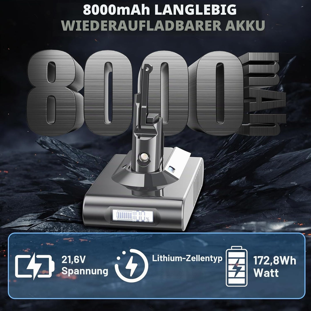8000mAh V8 Akku, Ersatzakku für Dyson V8 SV10 Animal Absolute Motorhead Fluffy Total Clean Extra Vac