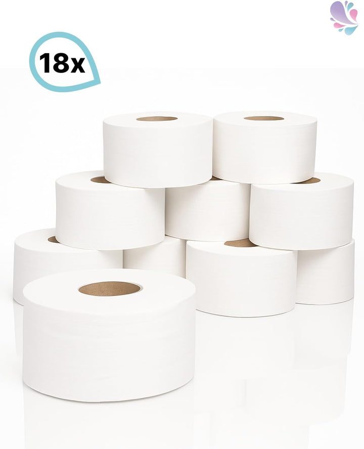 Blanc HYGIENIC Jumbo Toilettenpapier Mini – Set mit 18x Jumbo-Rollen à 130 m, 2-lagig, Klopapierroll