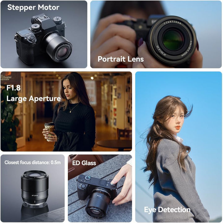 TTARTISAN 56mm F1.8 Autofokus APS-C Kameraobjektiv für Sony E-Mount Grosse Blende Metall Leichtgewic