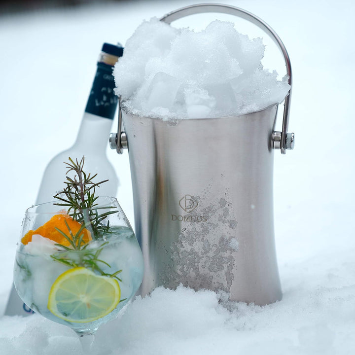 DOMHUS® 2,0L Premium Eiswürfelbehälter mit Deckel und Zange | Edelstahl Sektkühler Eiseimer Doppelwä