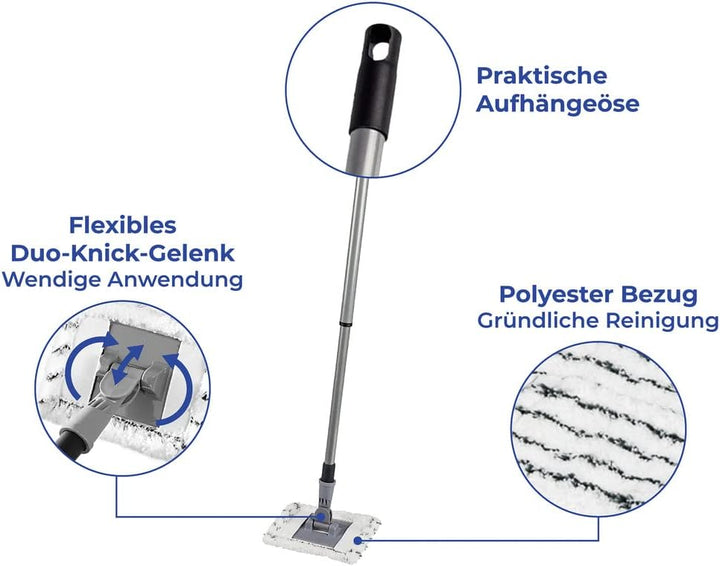 Maximex Teleskop Bad- und Fliesenwischer Profi, 360° Duo-Knickgelenk, Inkl. 2 Bezüge, Waschbar bis 6