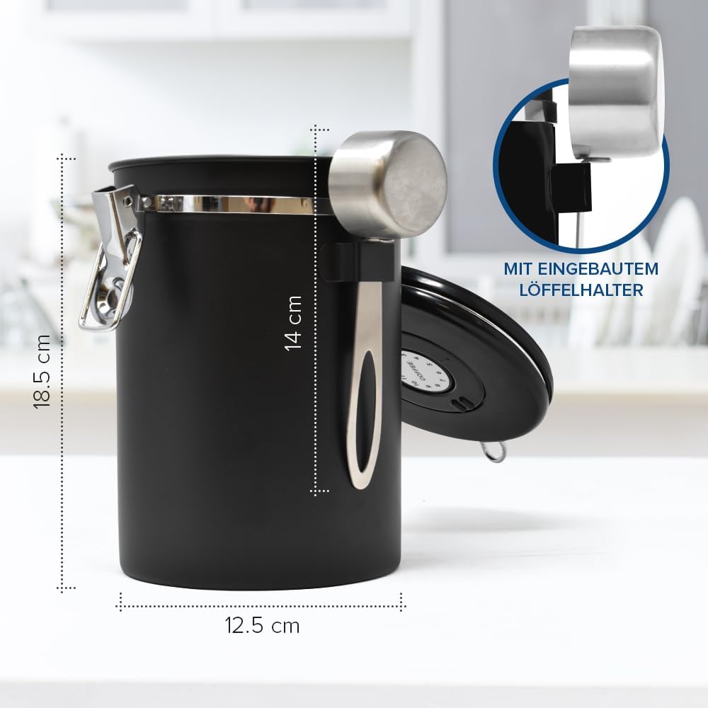 joeji's Kitchen Kaffeedose Luftdicht 1,8L - Kaffeebohnen Behälter aus Edelstahl - Vakuum Aromadicht
