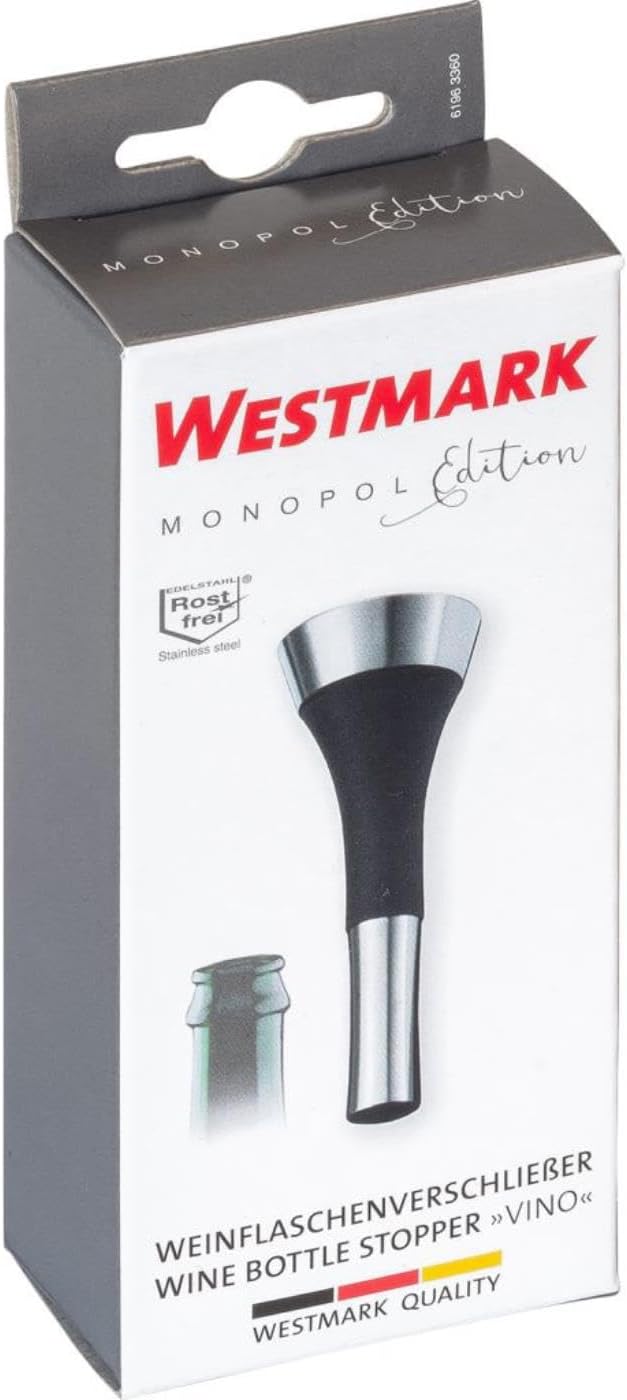 Westmark Weinflaschenverschluss, Monopol Edition, Rostfreier Edelstahl/Silikon, Vino, Silber/Schwarz