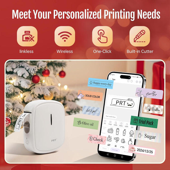 prt Qutie Bluetooth Beschriftungsgerät Selbstklebend, Tragbarer Mini Etikettiergerät, USB Aufladen E