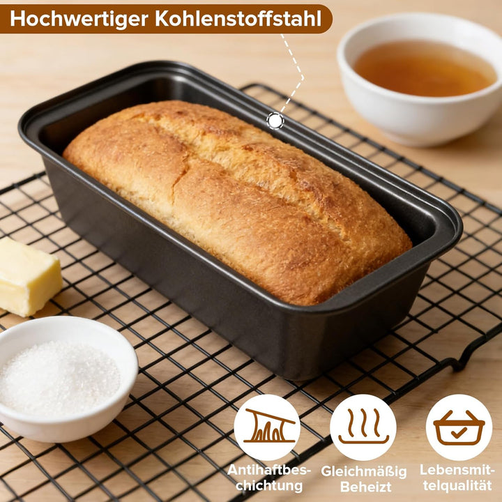 Brotbackform Karbonstahl 2er Set, Antihaft Kastenform Brot 27.5X14.5X6cm mit 2 Backmatte & Backwerkz