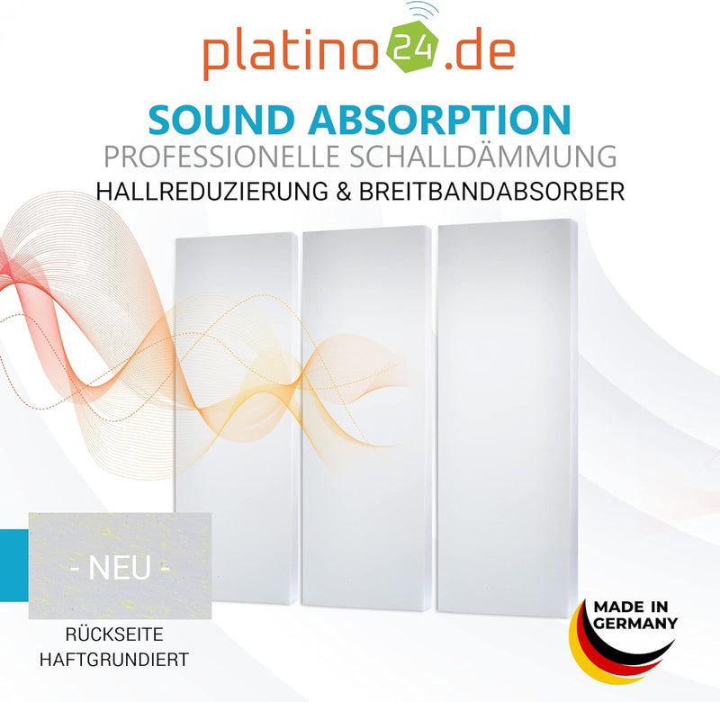 platino24 Schallabsorber aus Basotect G+, 3 Absorberelemente Rechteck 825x275x50mm, Verbesserung der