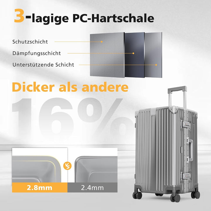 ALPHA CAMP Koffer L Aluminium Rahmen &amp; Polycarbonat Hartschale mit TSA Schloss 360°Doppelrollen Reis