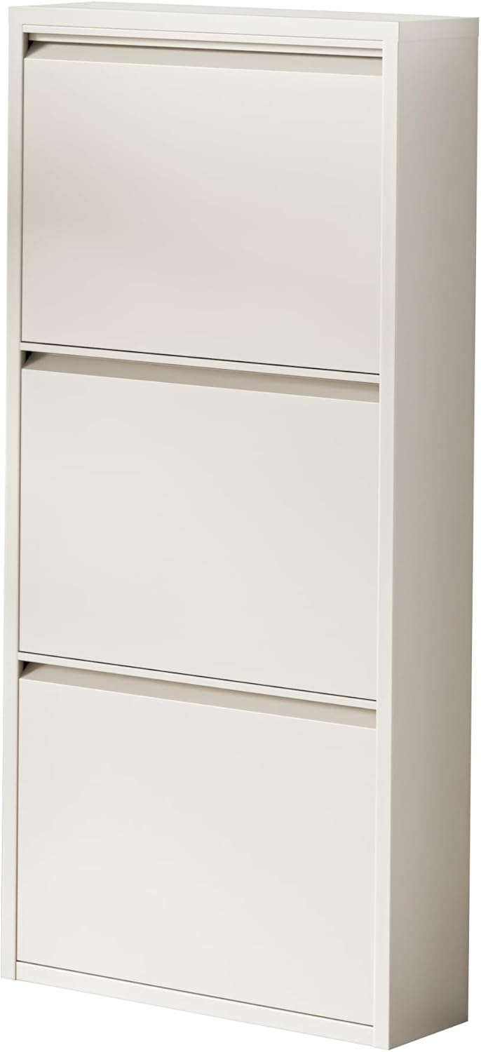 [en.casa] Schuhschrank Sokndal Schuhkipper mit 3 Klappen Metall Schuhkommode für 6 Paar Schuhe 104 x