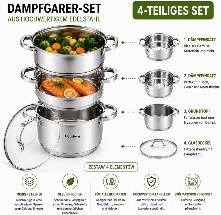 Dampfgarer Set Edelstahl 3 Liter, 3 Liter