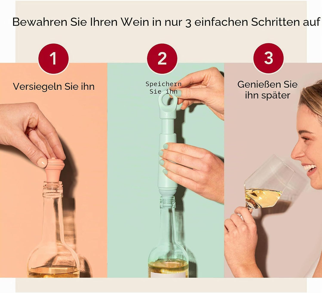 Vacu Vin Weinpumpe Loop - Vakuum Weinflaschenverschluss - 1 Pumpe 1 Stopper aus 98% Recyceltem Mater
