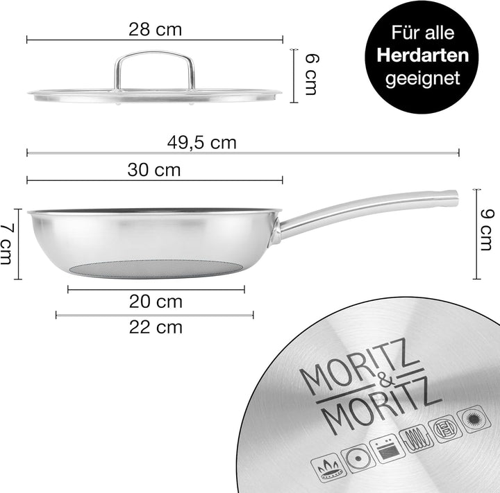 Moritz & Moritz Edelstahlpfanne Wabenstruktur 28cm mit Keramikbeschichtung der neuesten Generation -