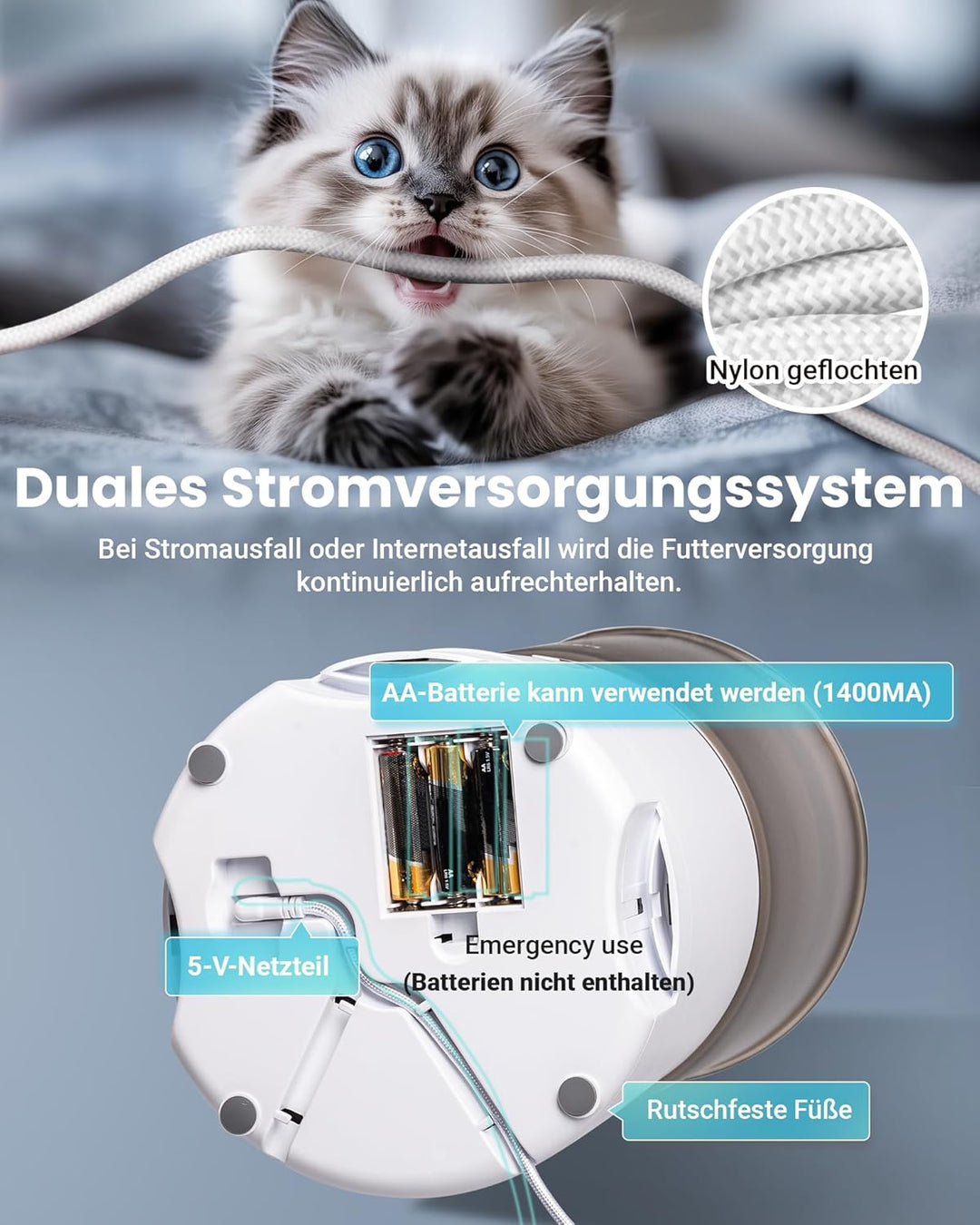 Futterautomat Katze mit APP, 6L /25 Tassen Katzenfutter Automat 3 Näpfe, 3 Trockenmittel Packungen,