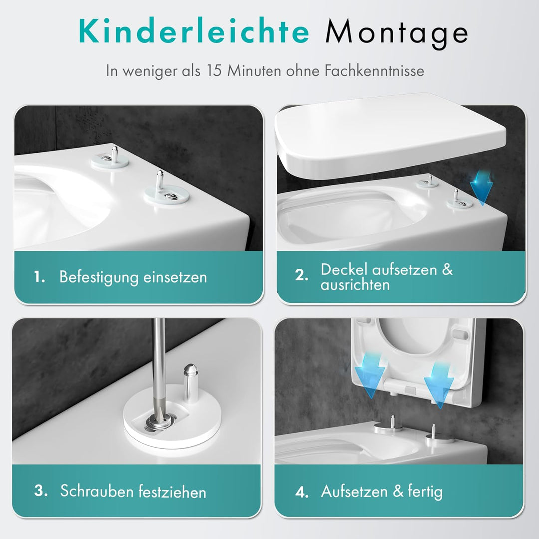 Engelbach® Toilettendeckel mit Absenkautomatik (Einfache Montage) Antibakteriell dank Urea-Duroplast
