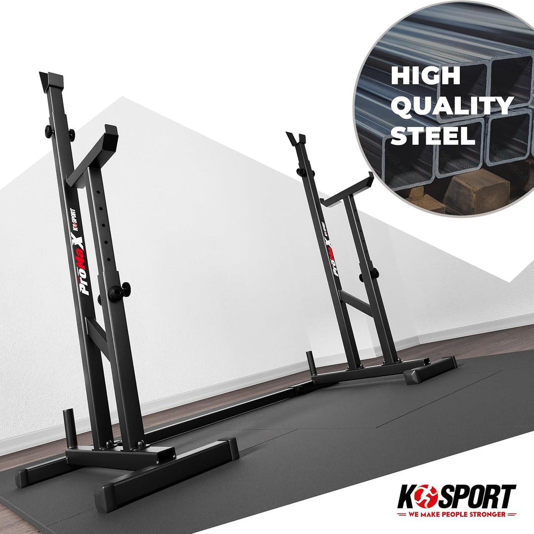 K-Sport: Verstärkte Langhantelablage mit verstellbarer Absicherung bis 250kg belastbar I Squat-Rack