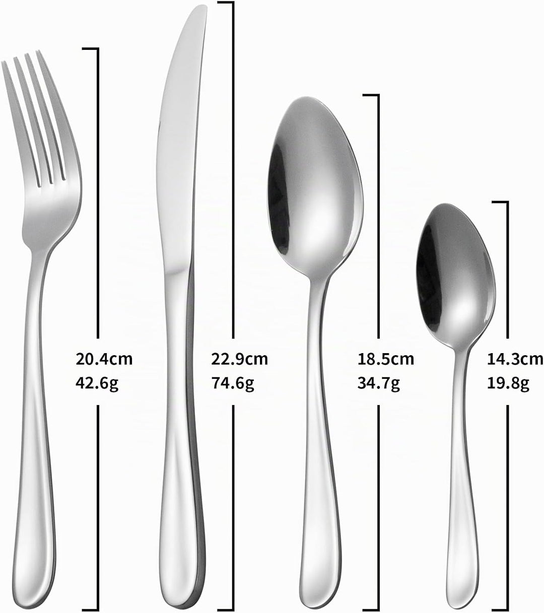 Alata Grand Edelstahl Poliert Besteck Set 8 Personen, Essbesteck 32 teilig, Glänzend, Spülmaschinenf