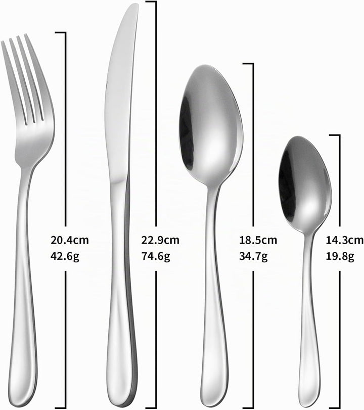 Alata Grand Edelstahl Poliert Besteck Set 8 Personen, Essbesteck 32 teilig, Glänzend, Spülmaschinenf
