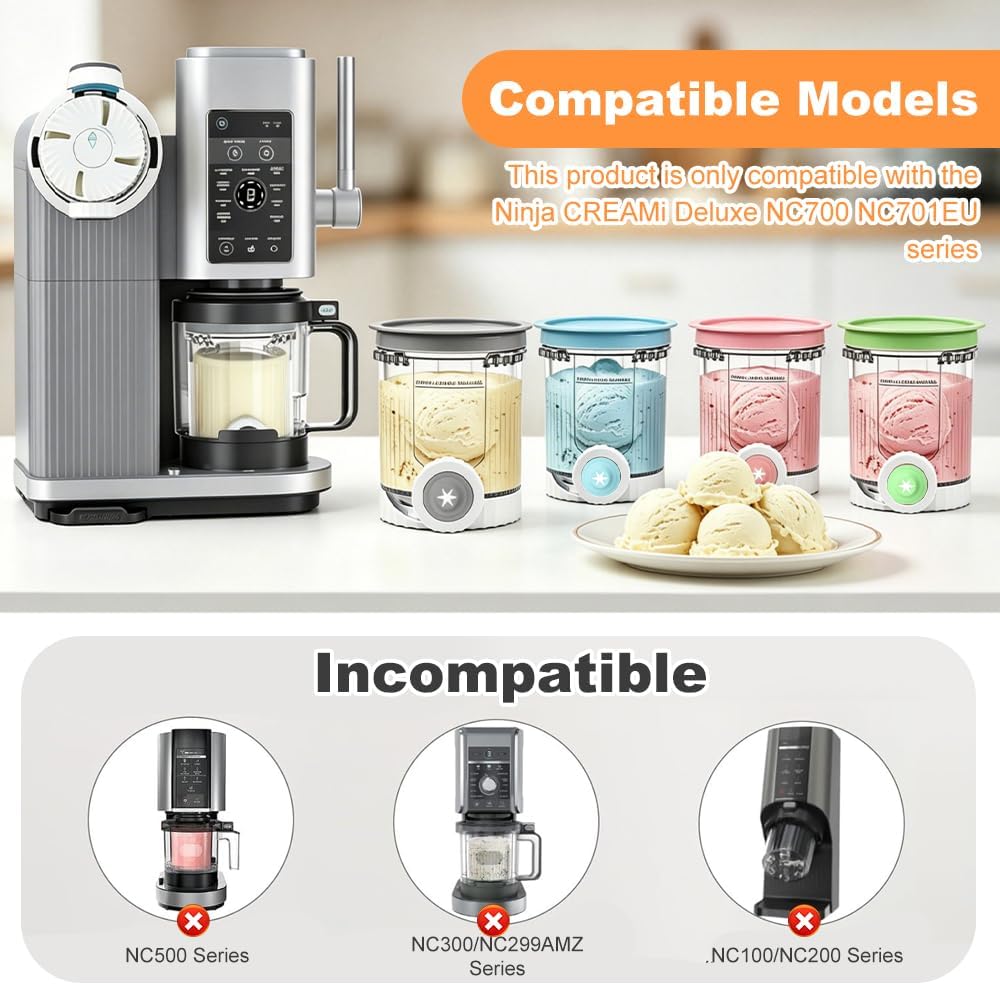 4 Stück Ninja Swirl Creami Behälter, 480 ml Eisbehälter für Ninja Creami NC701 & NC700 Serie Eismasc