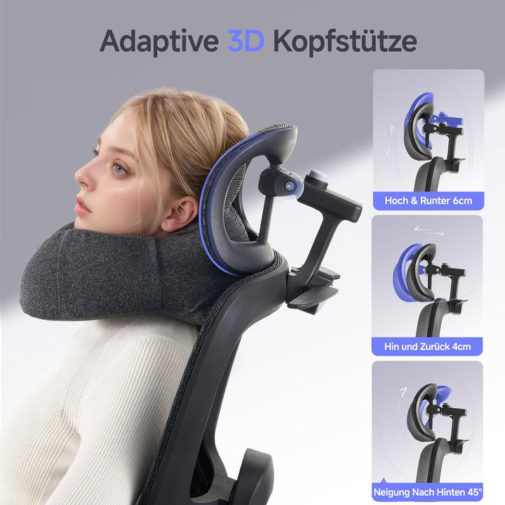 Ergonomischer Bürostuhl mit Fussstütze &amp; Nackenkissen, 5-Fach Höhenverstellbare Rückenlehne, 2D Lord