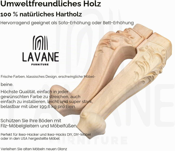 La Vane 40cm Holz Möbelfüsse, 4 Stück Europäisch Stil Massivholz Geschnitzten Ersatz Tischbeine Möbe