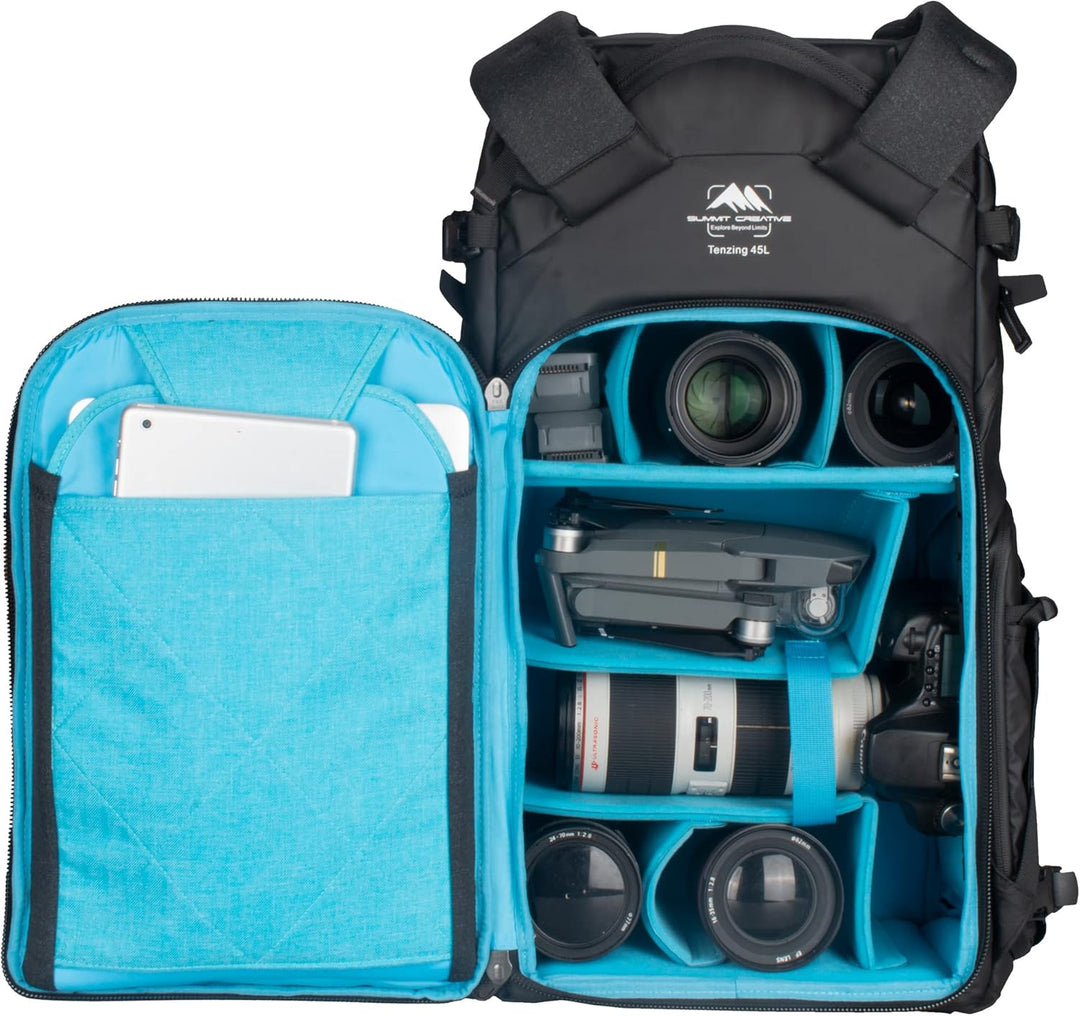 Summit Creative Tenzing Kamerarucksack mit Reissverschluss 45L Schwarz, 45L Schwarz