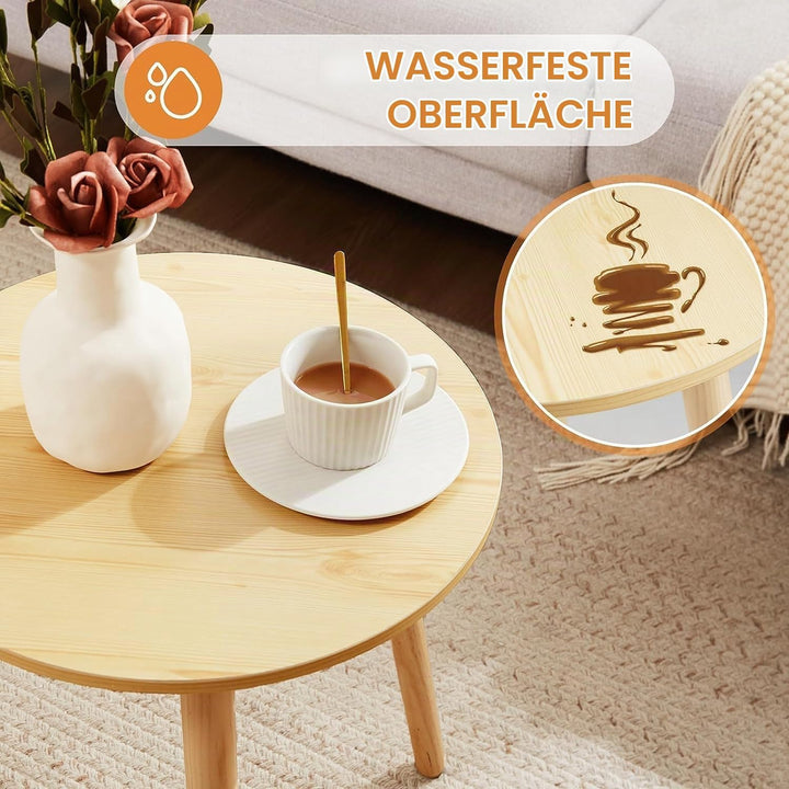 YOUDENOVA Beistelltische Holz, Couchtisch rund, Ø42x52cm, Wohnzimmertisch, Nachttisch mit Tablett, S