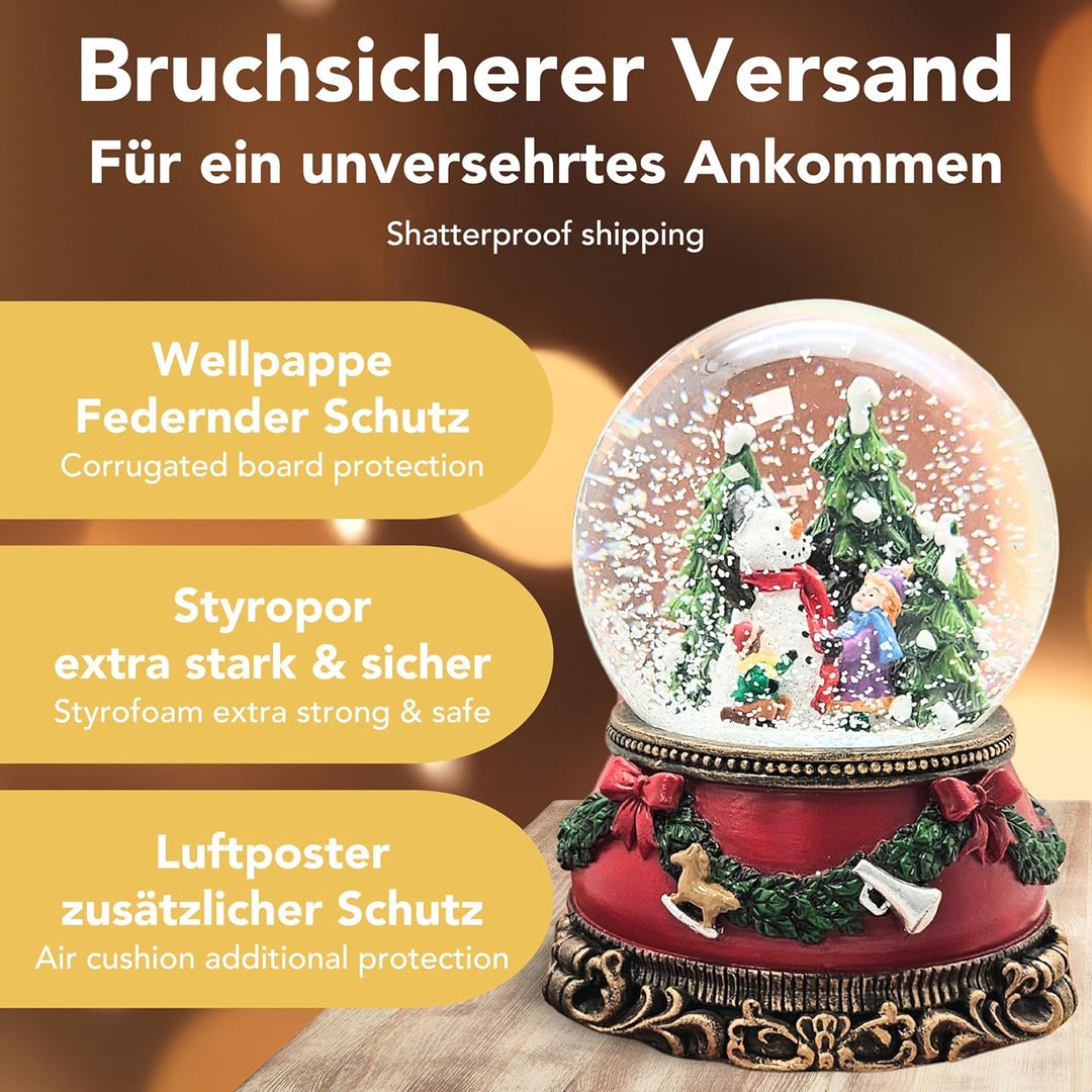 Schneekugel Weihnachten Spieluhr | Kinder Bauen Schneemann | Sockel Weihnachten rot Tannengirlande |