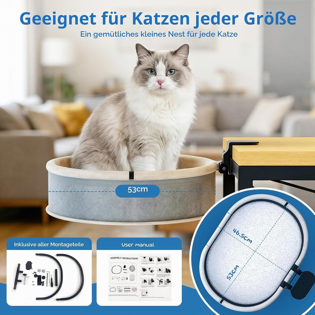 Katzenbett Schreibtisch Katzenkorb bis 27KG - Stabile Cat Desk Bed Befestigung Ohne Bohren - 90° Fol