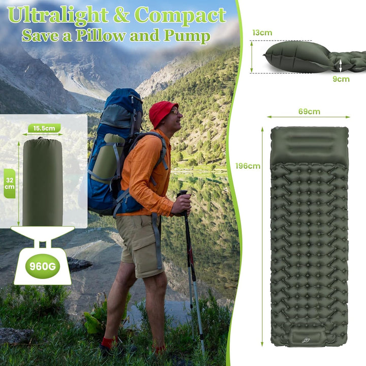 Satisure Wasserdicht Isomatte Camping Aufblasbare Matratze Outdoor, Ultraleicht Luftmatratze mit Fus