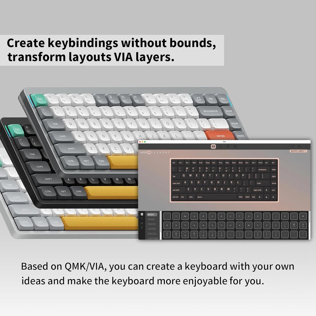 nuphy Air75 v2 Mechanische Tastatur QMK/VIA, 75% Low Profile Kabellose Tastatur, Bluetooth 5.1, 2.4G
