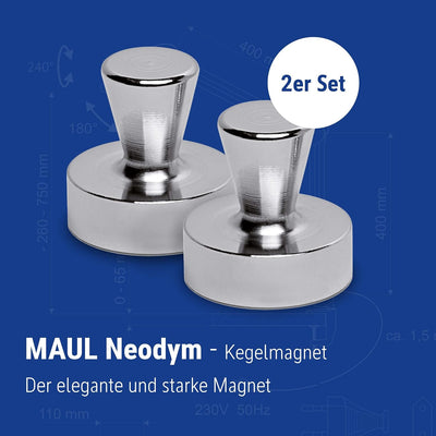 MAUL Neodym Kegelmagnet Ø32x33mm (2 Stück) | Magnete mit hoher Haftkraft für Magnettafel, Whiteboard