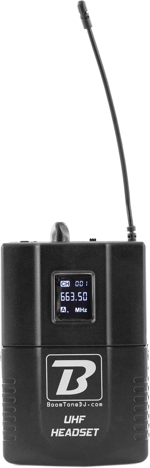 BoomTone DJ-Headset, kabellos, UHF Headset, feste Frequenz 682,2 MHz, Schwarz, kompatibel mit BoomTo