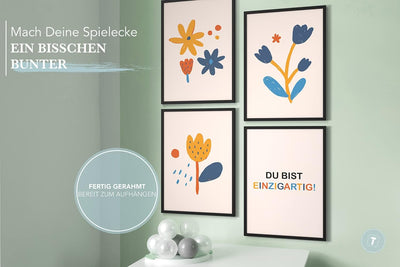 Papierschmiede® Kinderbilder 4er Set, A4 gerahmt in Holzrahmen (schwarz), Geschenk für Mädchen & Jun