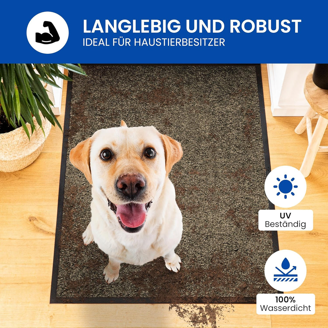 Gentle North Hochwertige Fussmatte Beige Schwarz 80x120cm gross für Innen & Aussen - Schmutzfangmatt