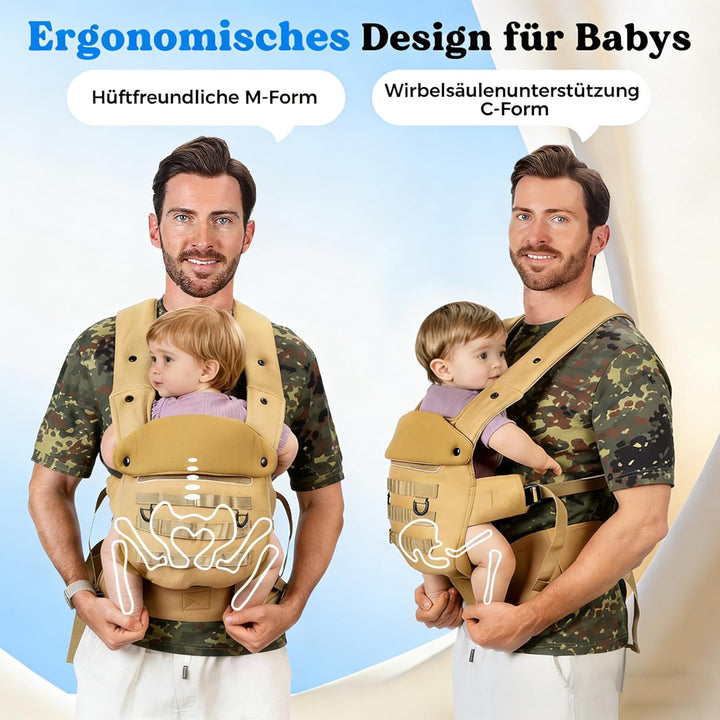Babytrage für Papa, Ergonomische Baby Trage mit Hüftgesunde (4-36 Monate), 3-in-1 Baby Carrier für 3