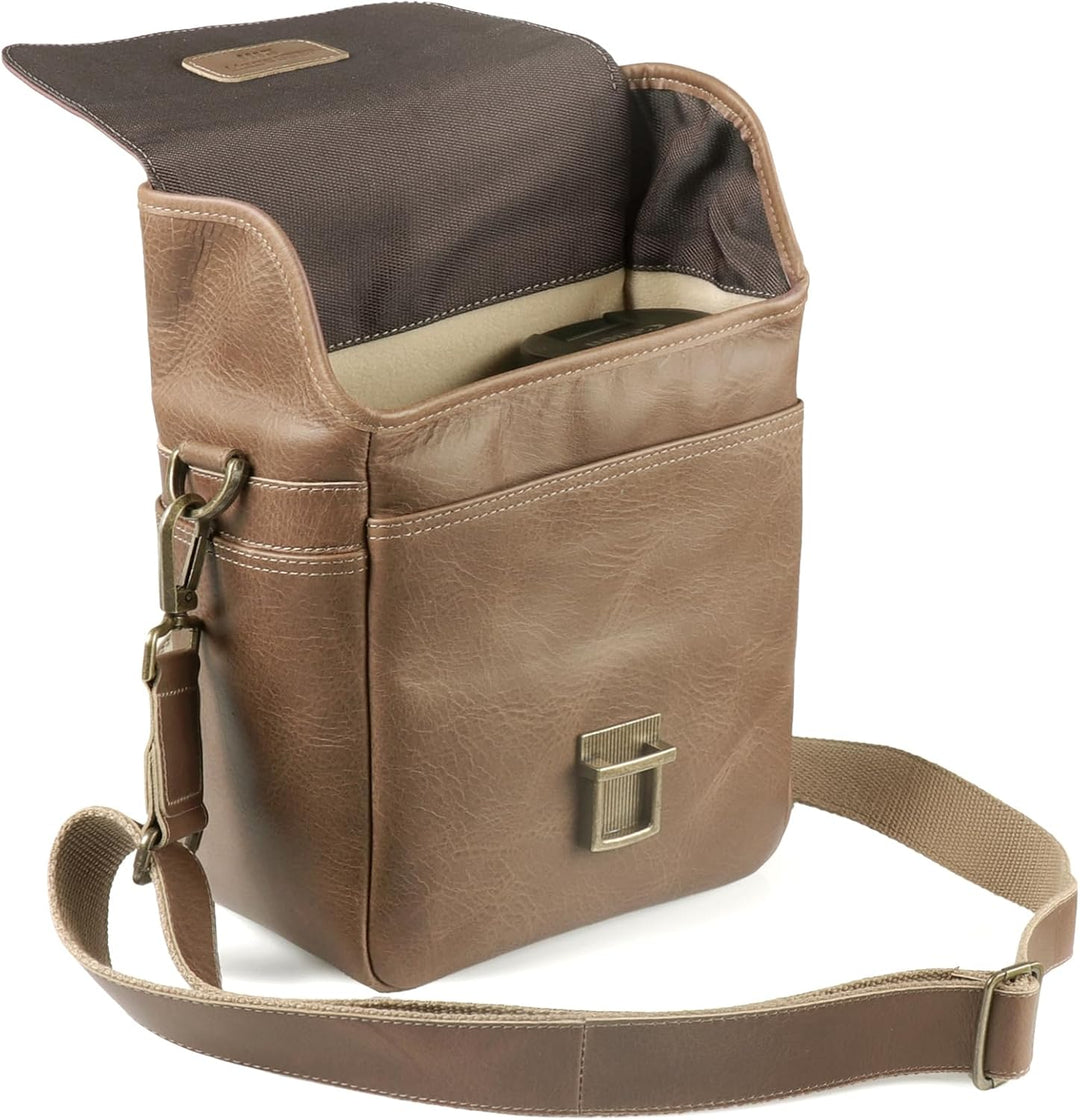 MegaGear MG1702 Torres Mini Kameratasche - Kuriertasche aus echtem Leder für Spiegellose, Sofortbild