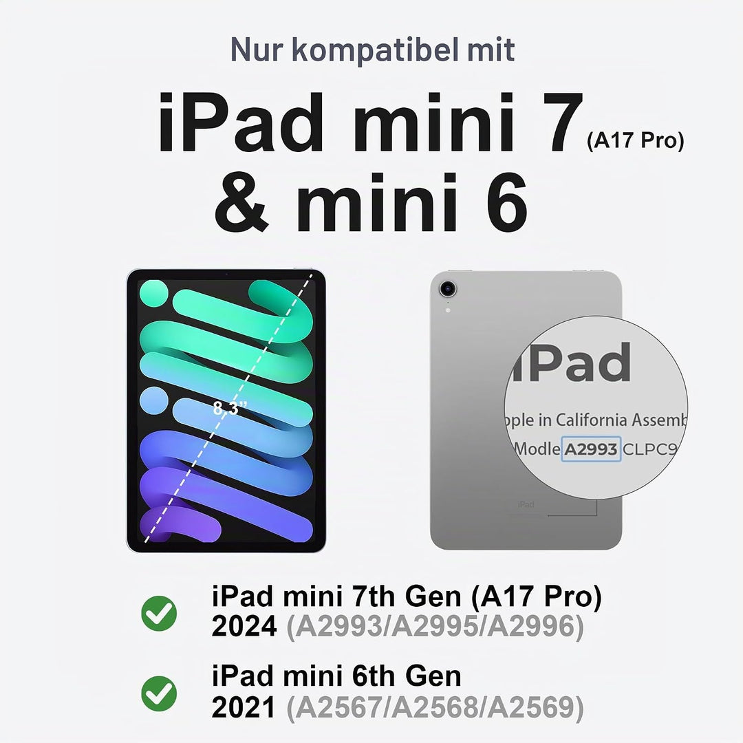 ORDA Tastatur Hülle für iPad mini 6/Mini 7 (A17 Pro), Magnetische Ständer mit Smart Trackpad Hinterg
