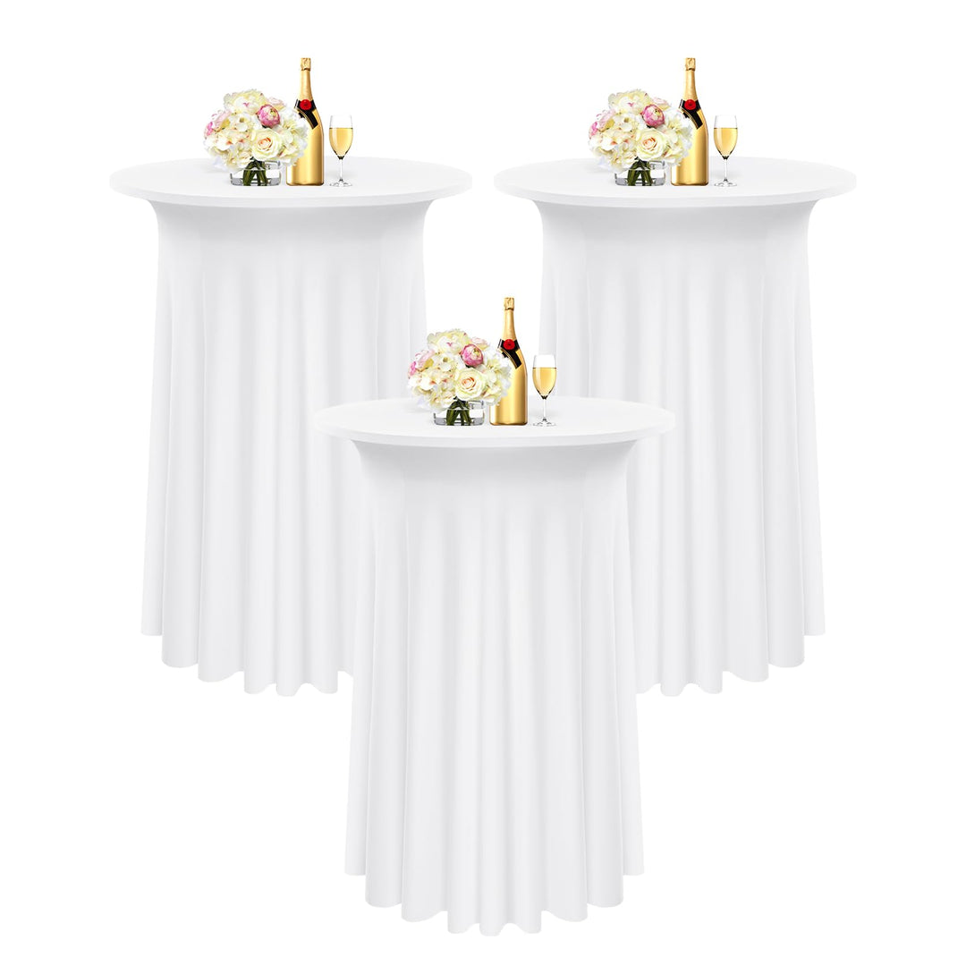 3 Packs Spandex Cocktail Tischdecke mit Röcken 60x110cm, weisser Stretch Cocktail Tischtuch für hohe