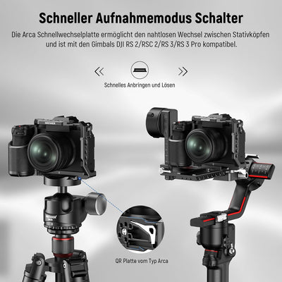 Neewer X-S20 Kamerakäfig Vollständig zugängliches Metall Video Rig mit Griff, NATO Schiene, 3/8" ARR