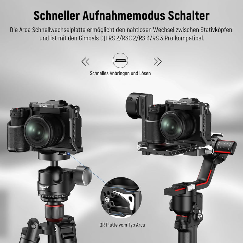 Neewer X-S20 Kamerakäfig Vollständig zugängliches Metall Video Rig mit Griff, NATO Schiene, 3/8" ARR