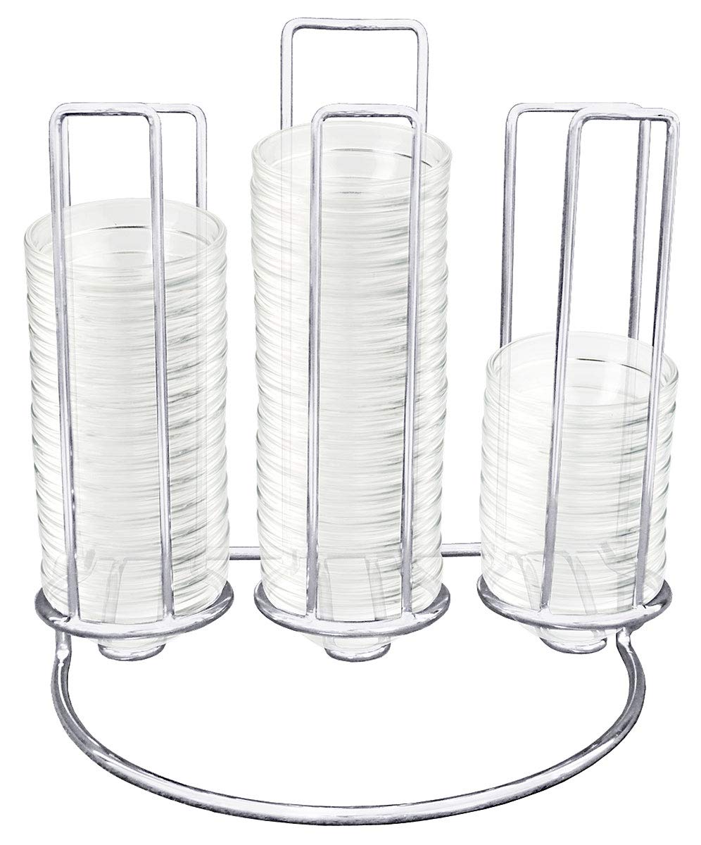 Contacto Stapelgestell für Schalen 6 cm aus Glas (mit 54 Glasschalen), verchromter Stahldrat, stabil
