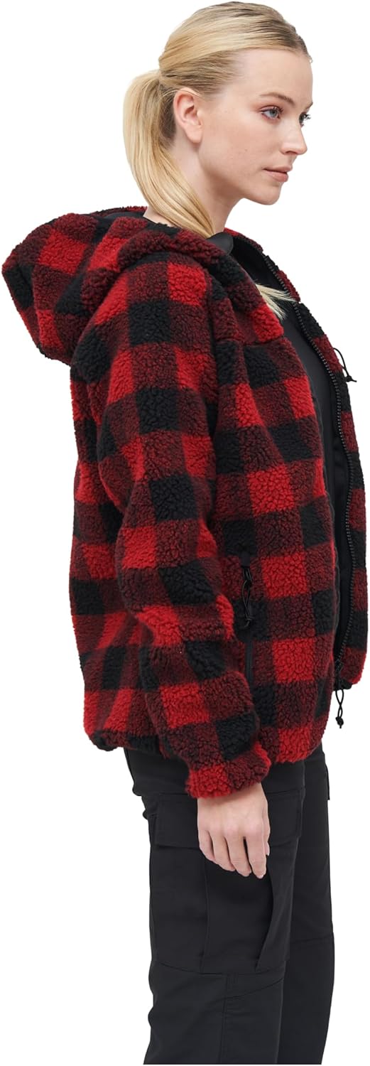 Brandit Women Teddyfleece Jacket Hooded, many colours, Grössen XS bis 5XL XS red/black, XS red/black