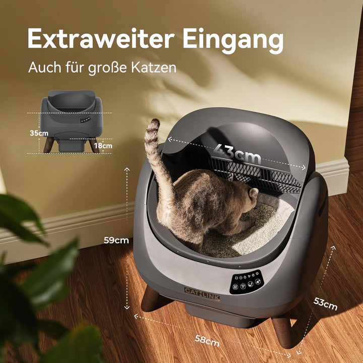 CATLINK Selbstreinigende Katzentoilette, Katzenklo XXL mit offenem Top-Design, 5 GHz WLAN, 12L Gross