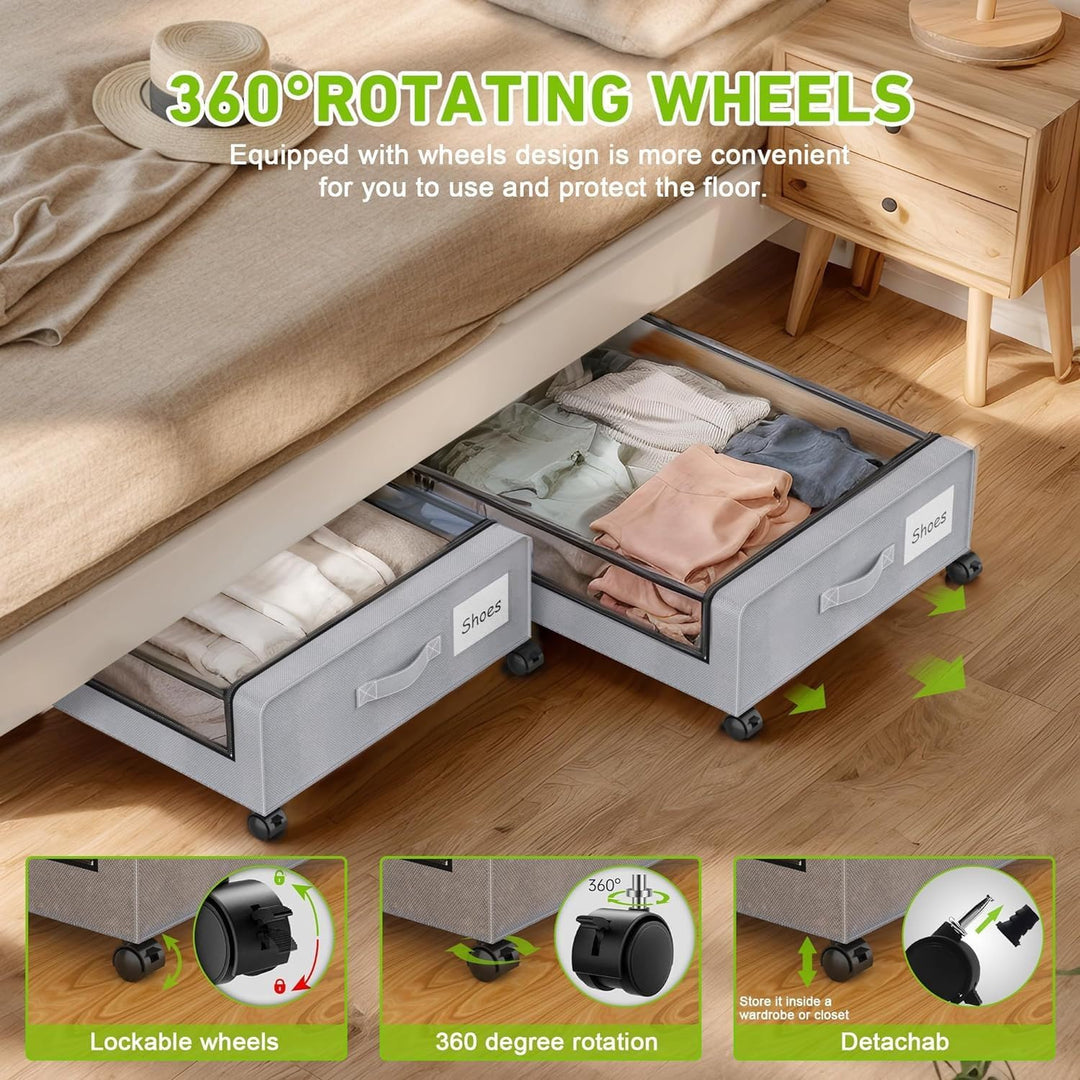 2 Stück Unterbett Aufbewahrungsbox 50L Unterbettkommode mit Rollen Bettkasten Organizer mit PVC deck