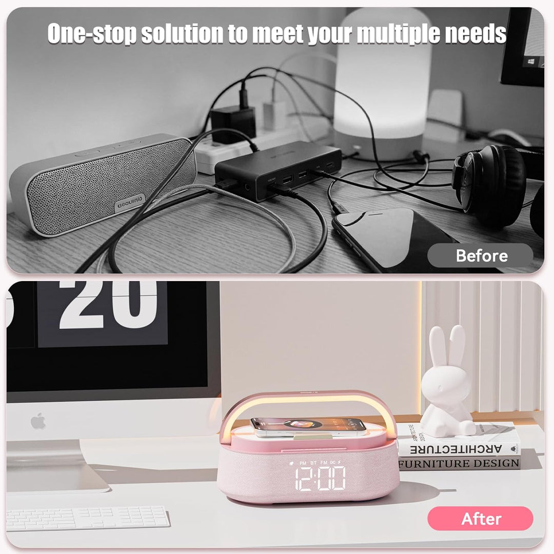 COLSUR Radiowecker Digital mit Wireless Charger, Bluetooth Lautsprecher Smart Wecker Schlummerfunkti