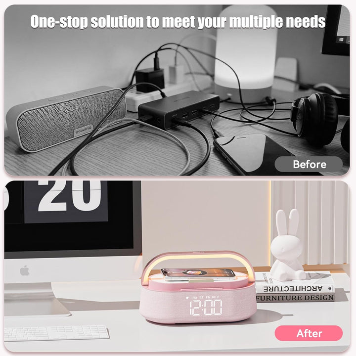 COLSUR Radiowecker Digital mit Wireless Charger, Bluetooth Lautsprecher Smart Wecker Schlummerfunkti
